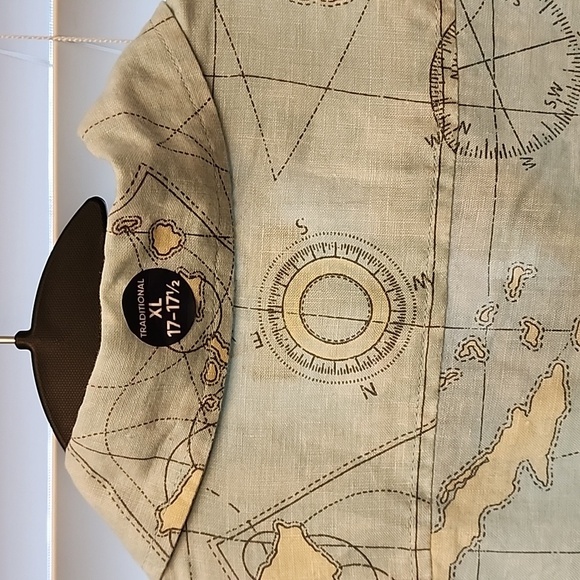 NWT Lands End Traditional Fit Lt Blue Radiance Map Print Linen Men's XL - Picture 8 of 11